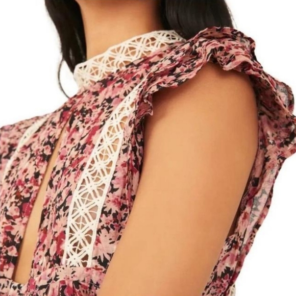 Free People Tunic Eva Floral Crochet Babydoll Tunic Dress Cherry Pink Small NWT - Picture 6 of 11
